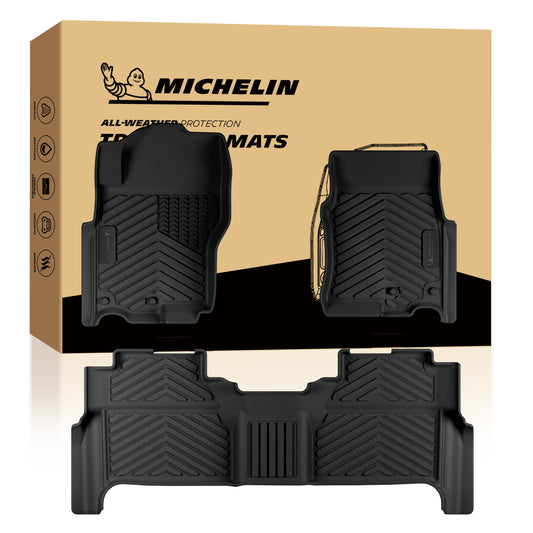 Michelin all-weather TPE floor mats, advanced protection for vehicles, durable and slip-resistant, custom-fit car mats.