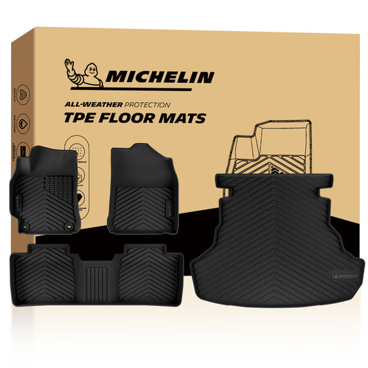 Michelin 4-piece full set: front+rear TPE floor mats + cargo trunk mat with retail box
