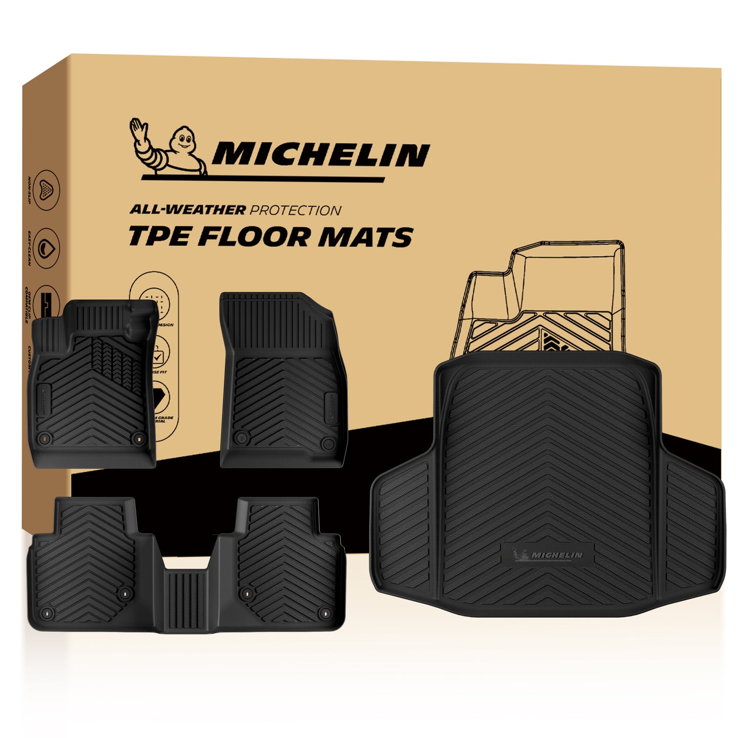 Michelin all-weather TPE floor mats packaging.
