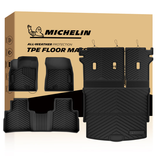 Full set Michelin all-weather TPE car floor mats including front, second row & cargo liner with retail box

