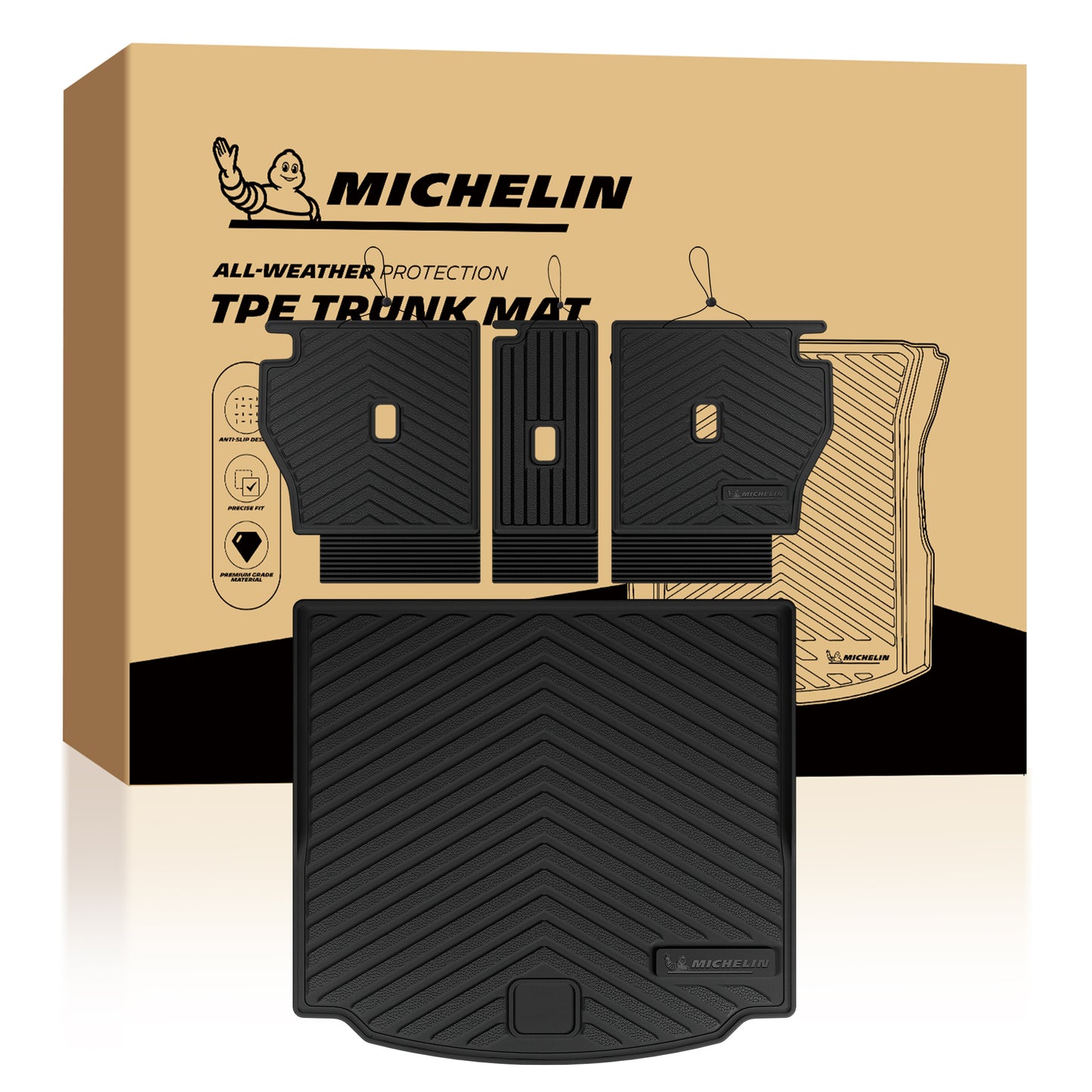 Michelin all-weather TPE trunk mat, advanced protection for cargo area, durable and slip-resistant, custom-fit vehicle trunk mat.