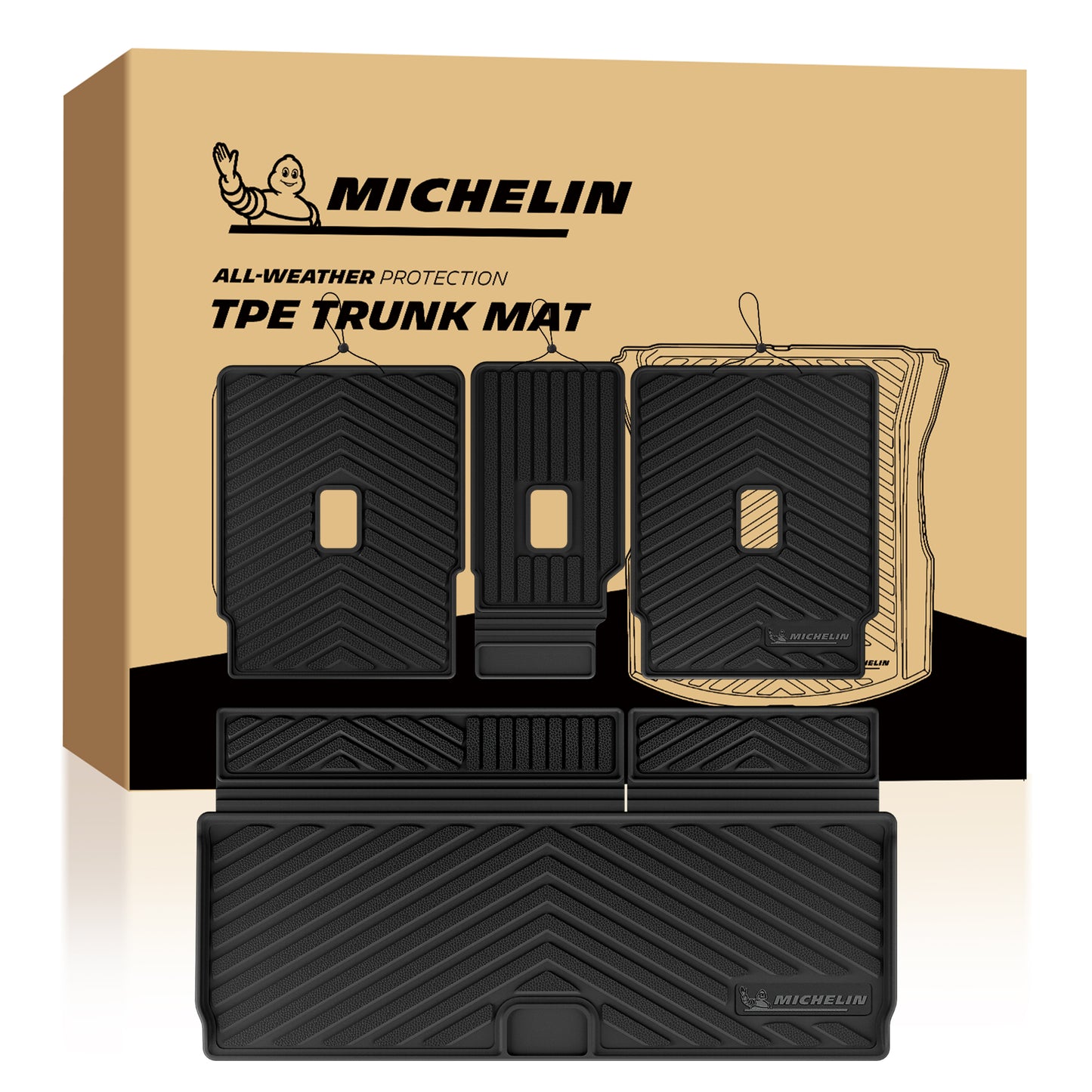 Michelin all-weather TPE trunk mat, advanced protection for cargo area, durable and slip-resistant, custom-fit vehicle trunk mat.