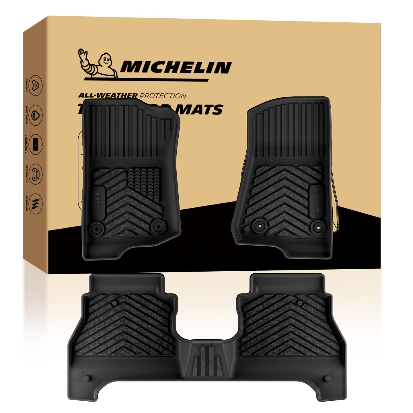Michelin all-weather TPE floor mats, advanced protection for vehicles, durable and slip-resistant, custom-fit car mats.
