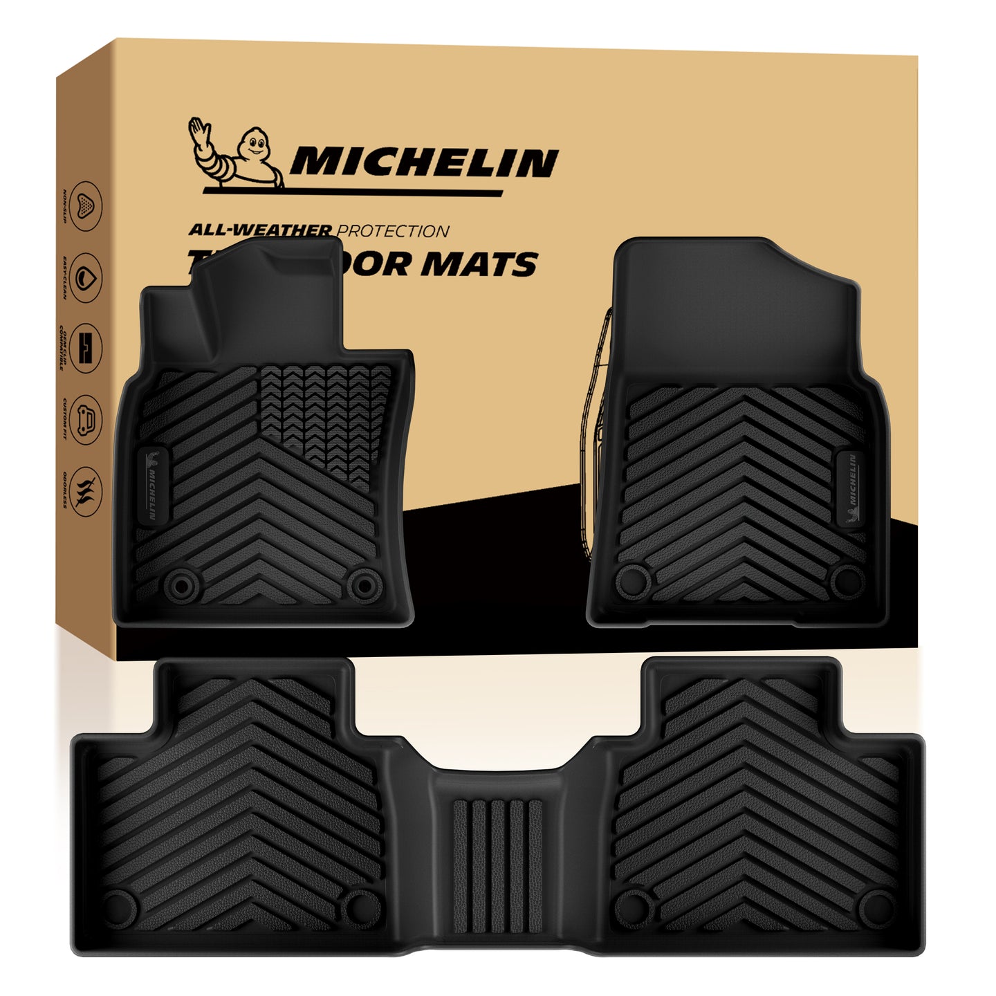 Michelin all-weather TPE car floor mats set, custom fit vehicle liners
