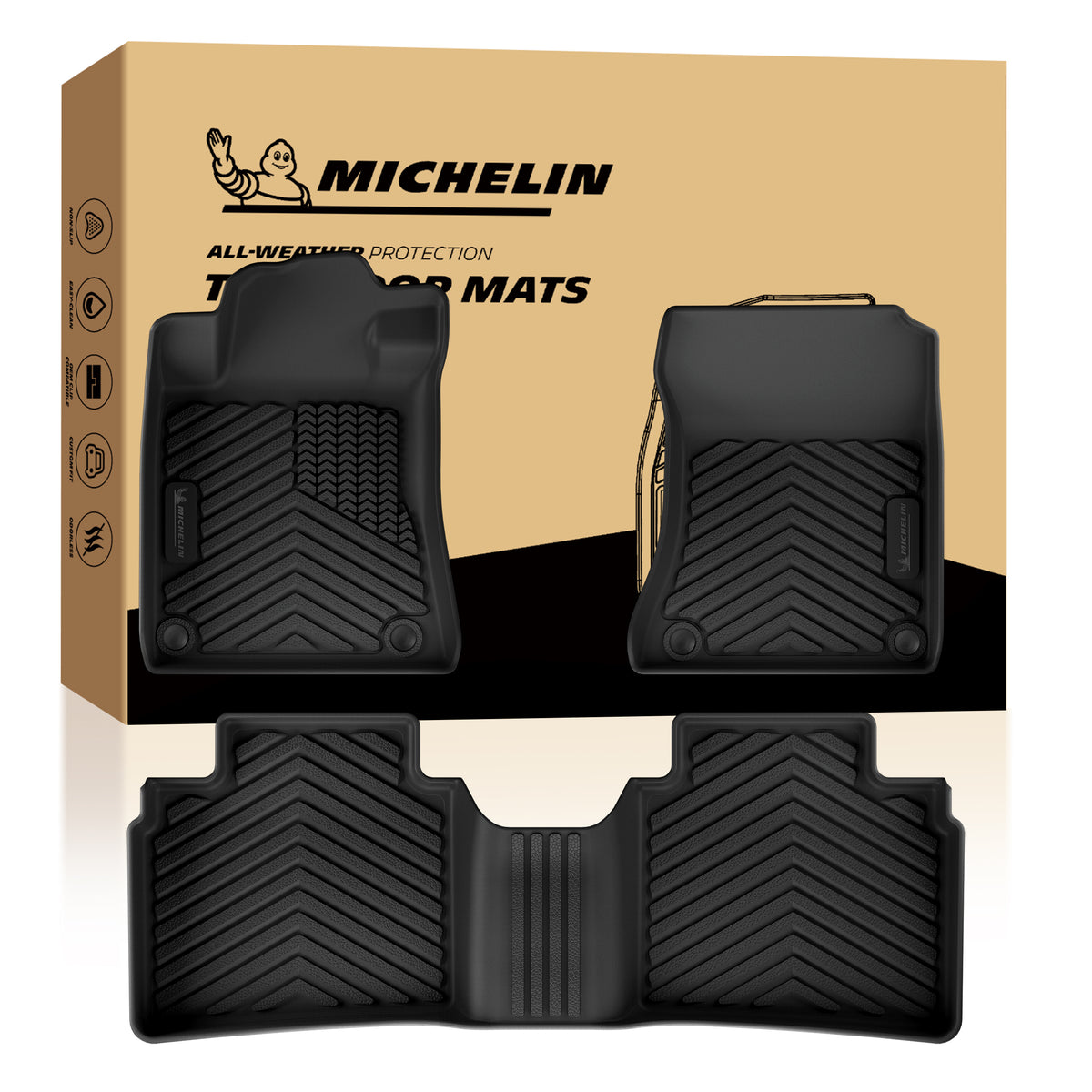 Michelin all-weather TPE floor mats, advanced protection for vehicles, durable and slip-resistant, custom-fit car mats.