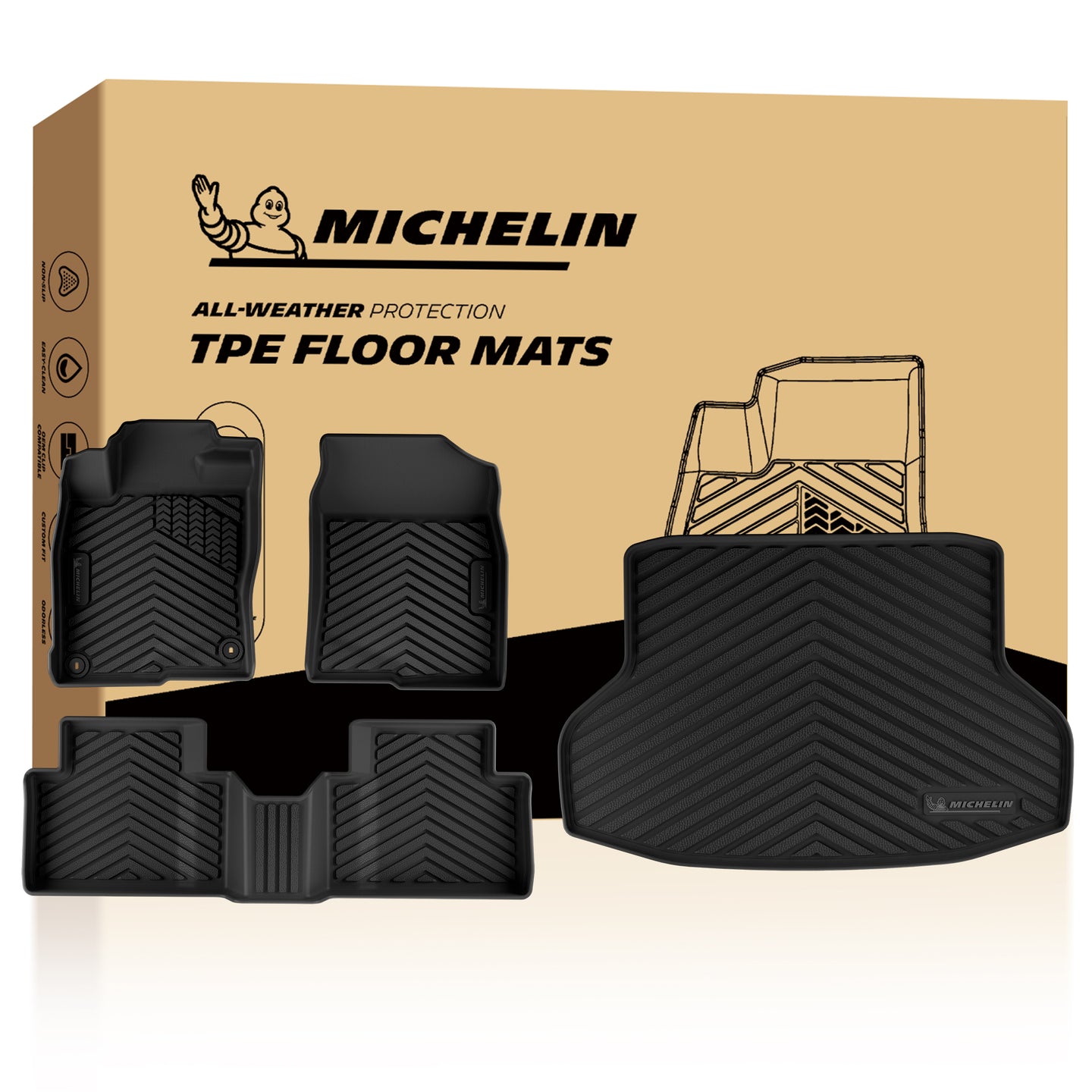 4-piece Michelin TPE floor & cargo mat full set