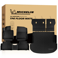 Michelin all-weather TPE floor mats full set, includes driver, passenger, rear bench mats, seat backrest mats, and cargo mat, advanced protection for vehicles, custom-fit car mats.