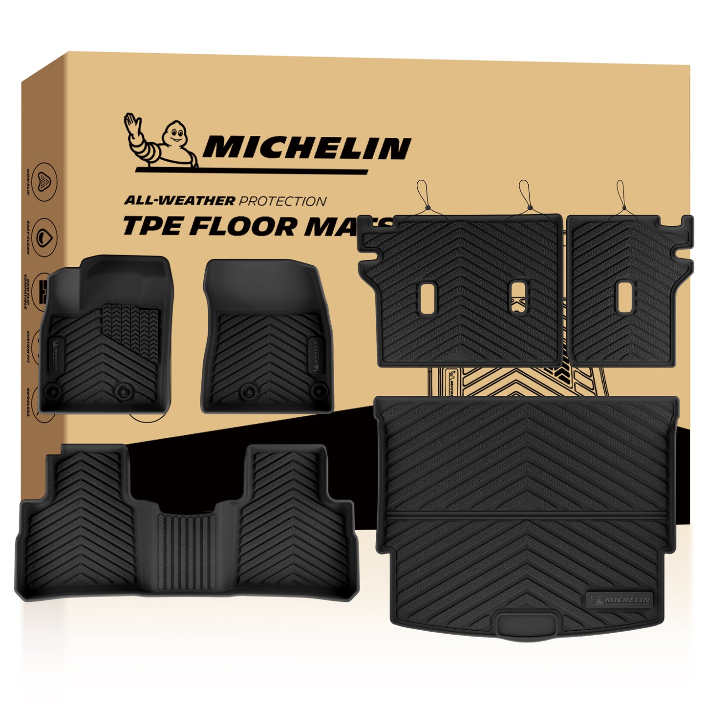 6-piece Michelin all-weather TPE floor mat set with seat back liners & cargo liner, retail box included