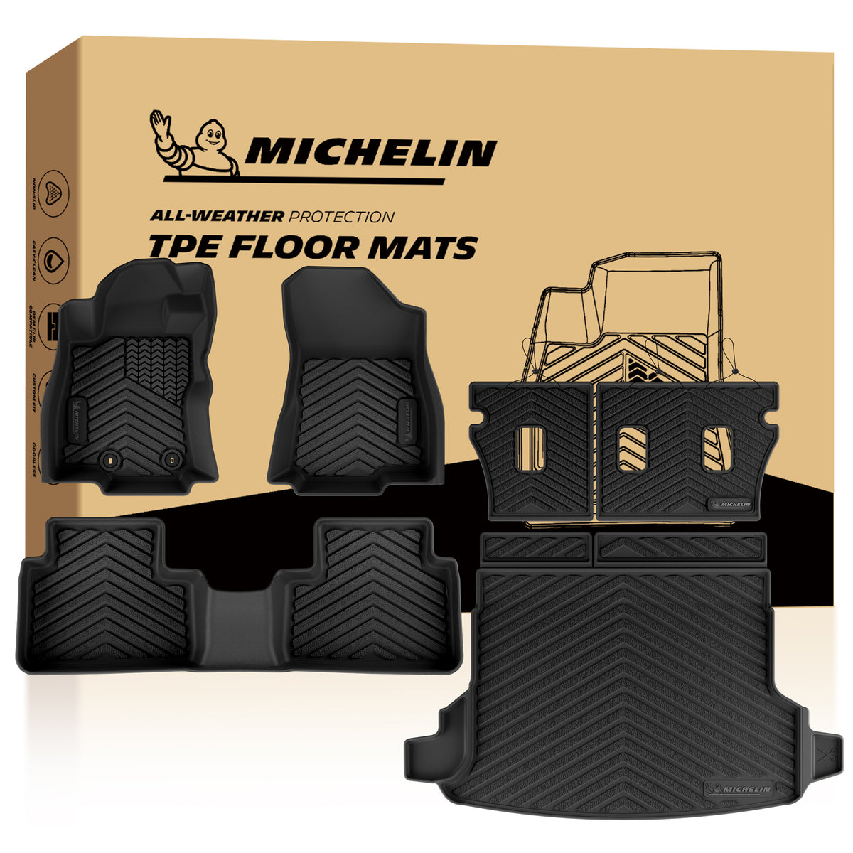 Michelin all-weather TPE car floor mats and cargo liner set with package box