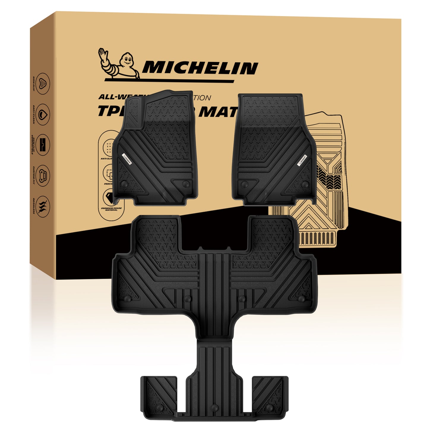 Michelin all-weather TPE floor mats, advanced protection for vehicles, durable and slip-resistant, custom-fit car mats.