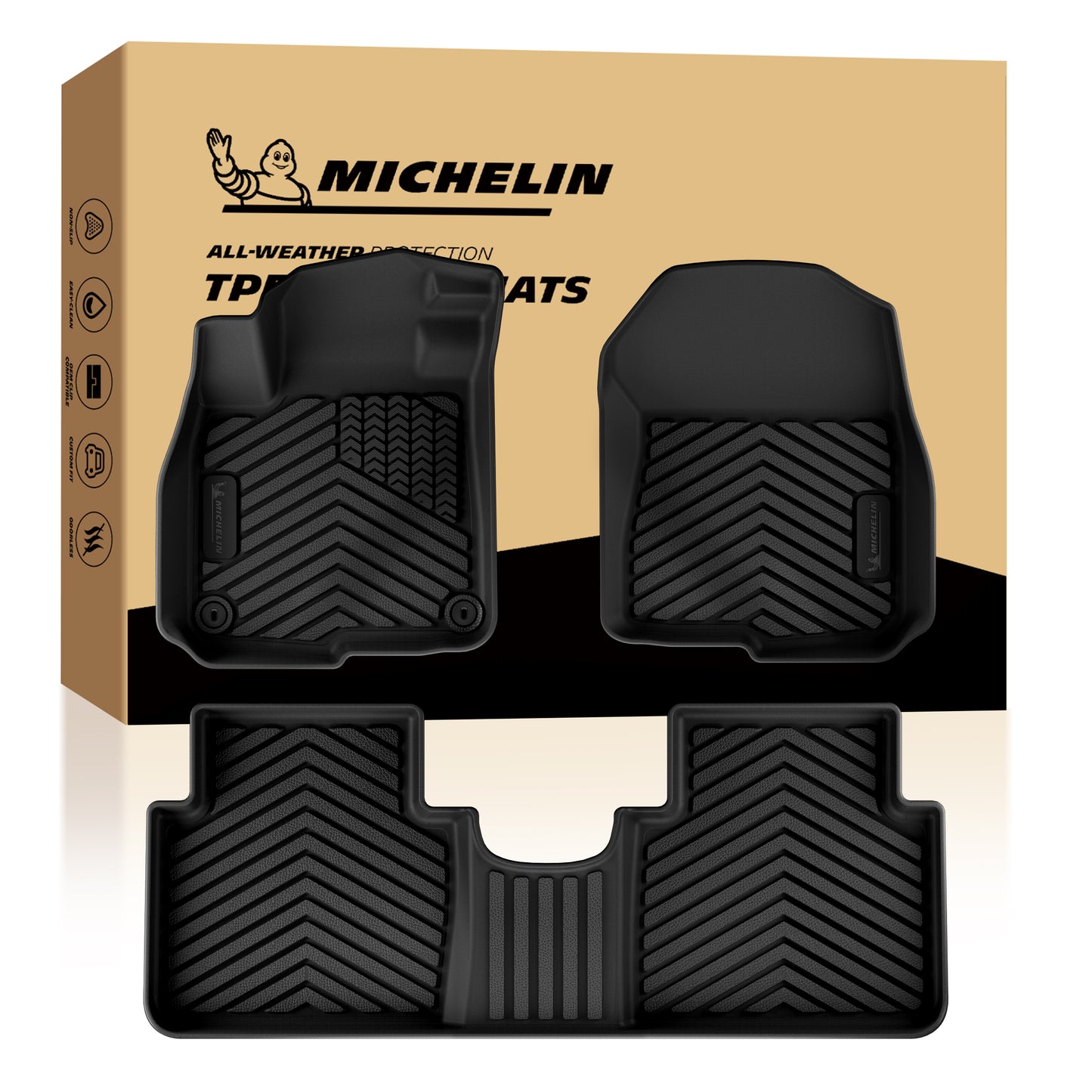 Complete Michelin all-weather TPE front & rear floor mat set with original packaging box