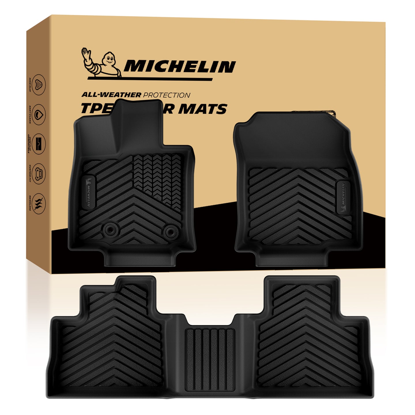 Full set Michelin all‑weather TPE car floor mats with original retail packaging