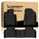 A MICHELIN brand 3-piece set of black rubber all-weather custom-fit vehicle floor mats, including driver, front passenger, and one-piece rear mats, featuring high-density rubber construction, a non-slip surface texture, and precision design for a perfect fit to specific vehicle models, offering water and dirt protection.