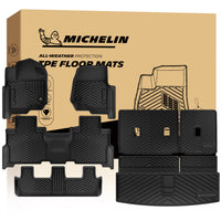 Michelin all-weather TPE floor mats full set, includes driver, passenger, second-row, third-row bench mats, seat backrest mats, and cargo mat, advanced protection for vehicles, custom-fit car mats.