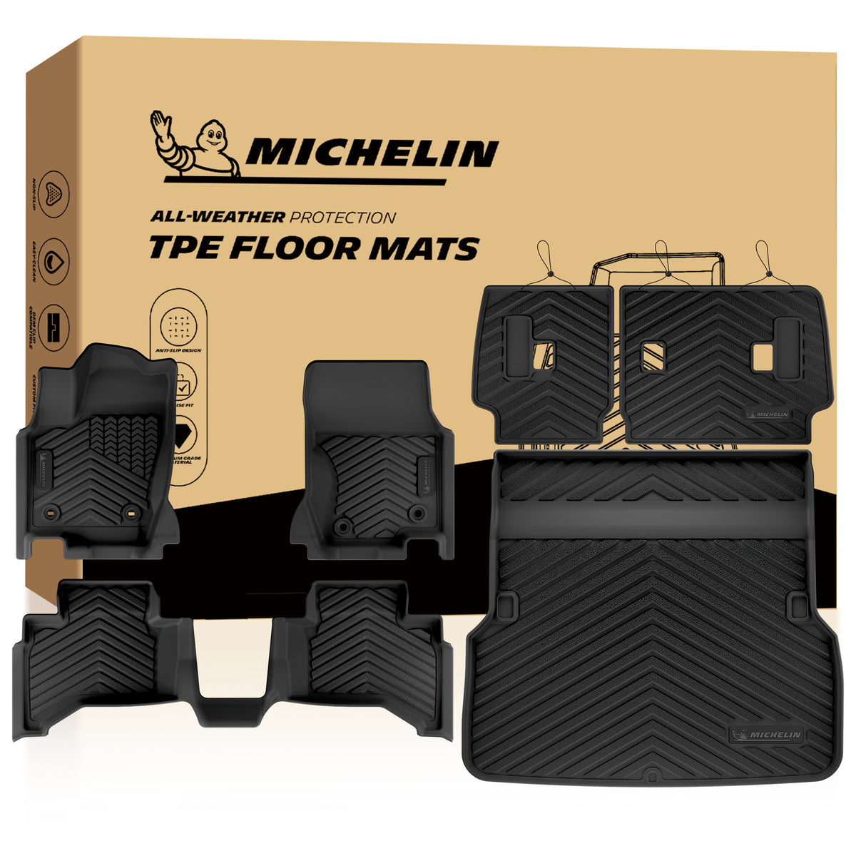 Michelin all-weather TPE floor mats packaging.