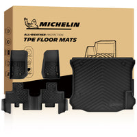 Michelin all-weather TPE floor mats full set, includes driver, passenger, rear bench, and cargo mats, advanced protection for vehicles, custom-fit car mats.
