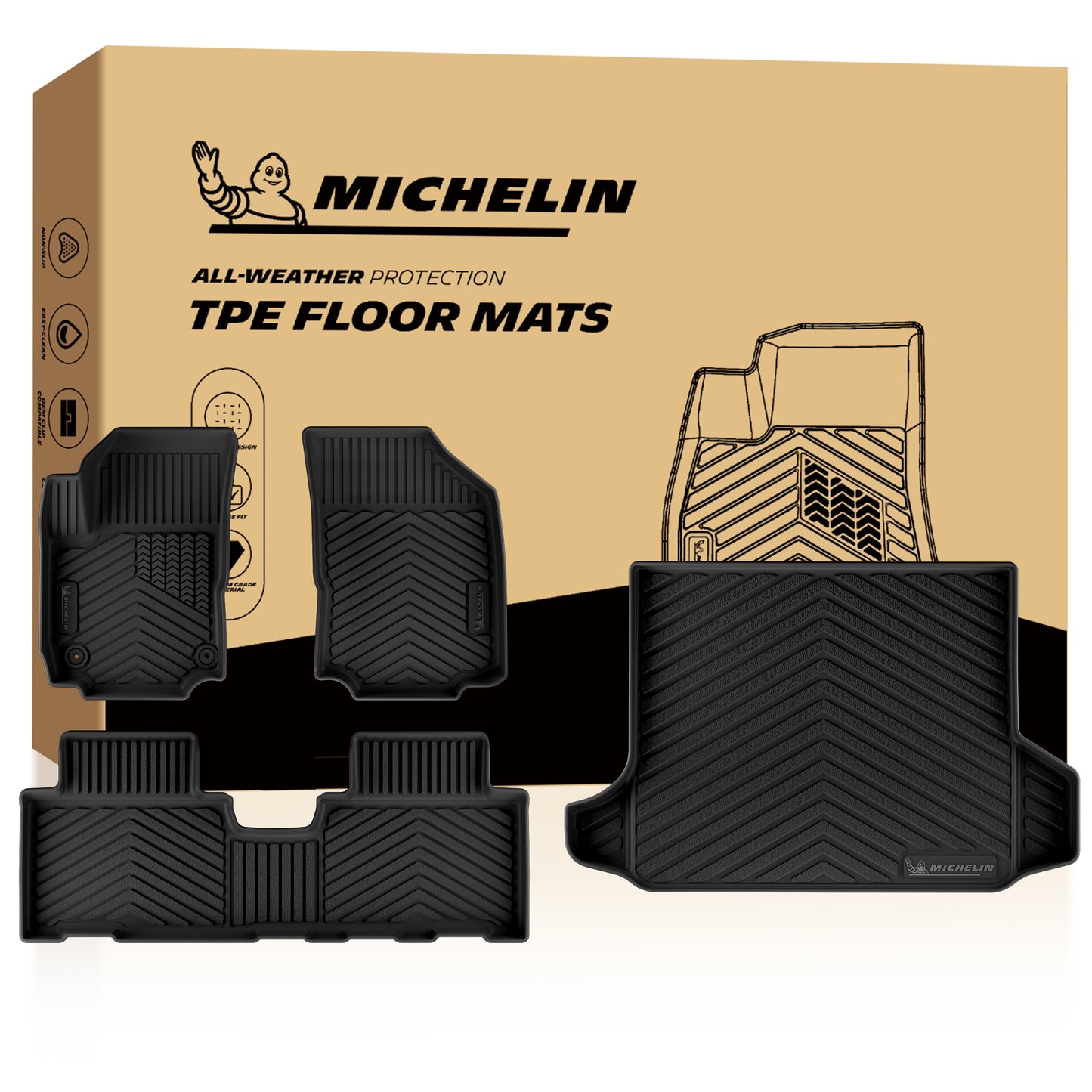Michelin all-weather TPE floor mats packaging.