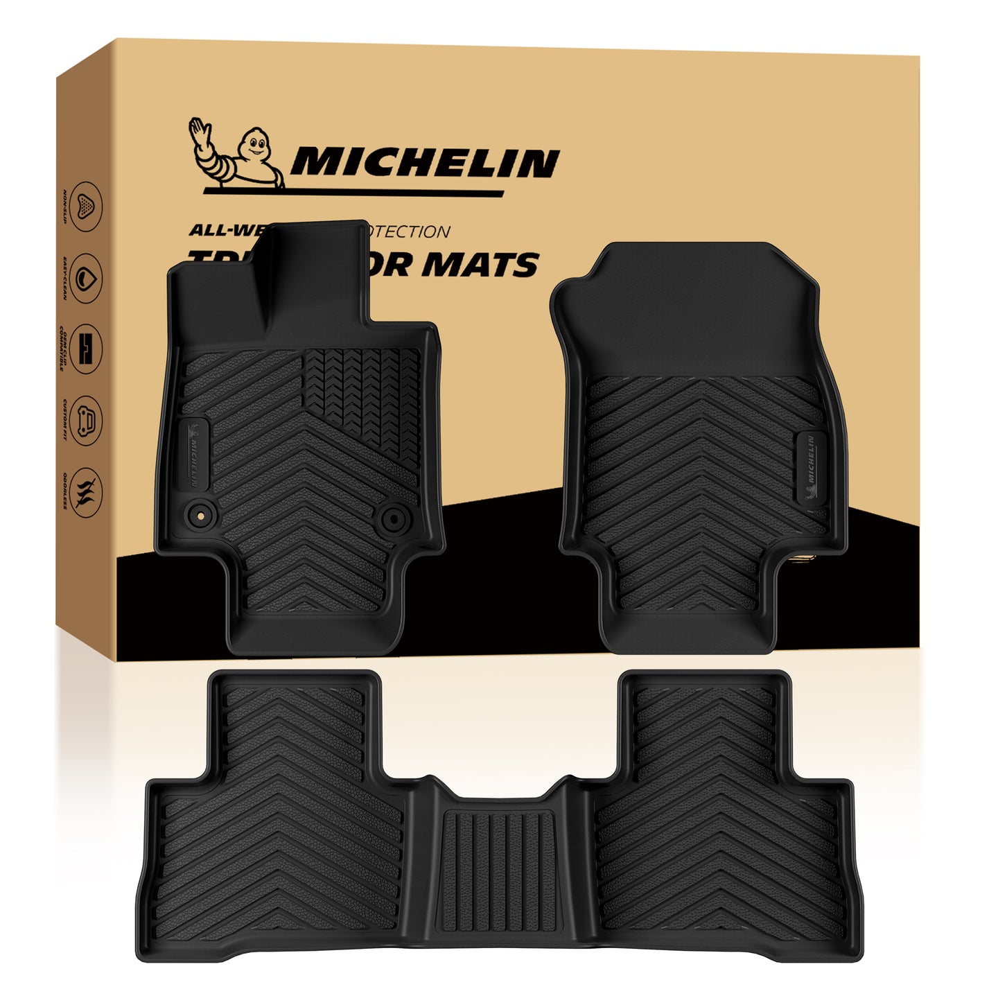 Michelin All-Weather Custom Fit Floor Mats - Black 3D Molded TPE Liners, Full Set Front & Rear, Waterproof & Anti-Slip for Cars, SUVs & Trucks