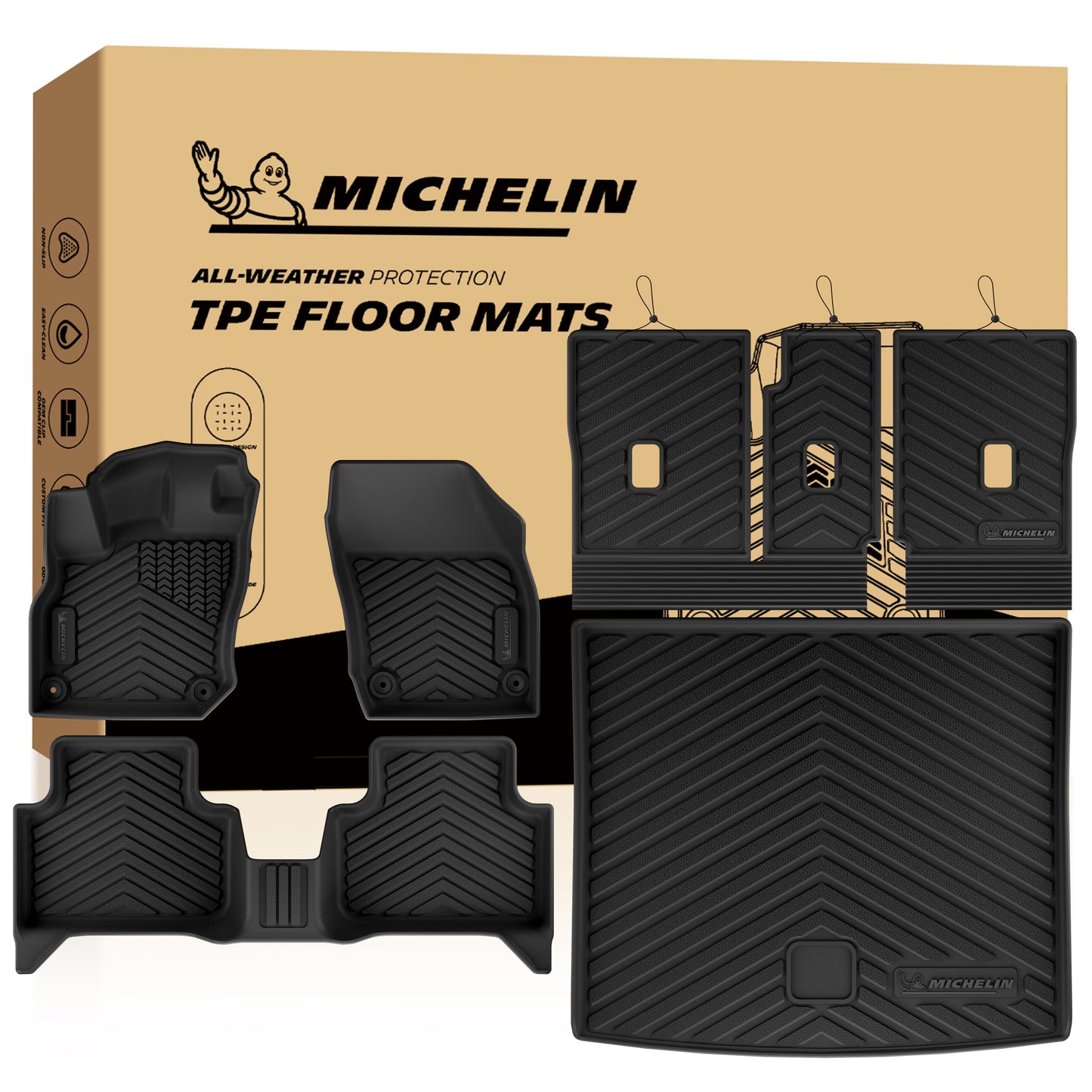 Michelin all-weather TPE floor mats, advanced protection for vehicles, durable and slip-resistant, custom-fit car mats.