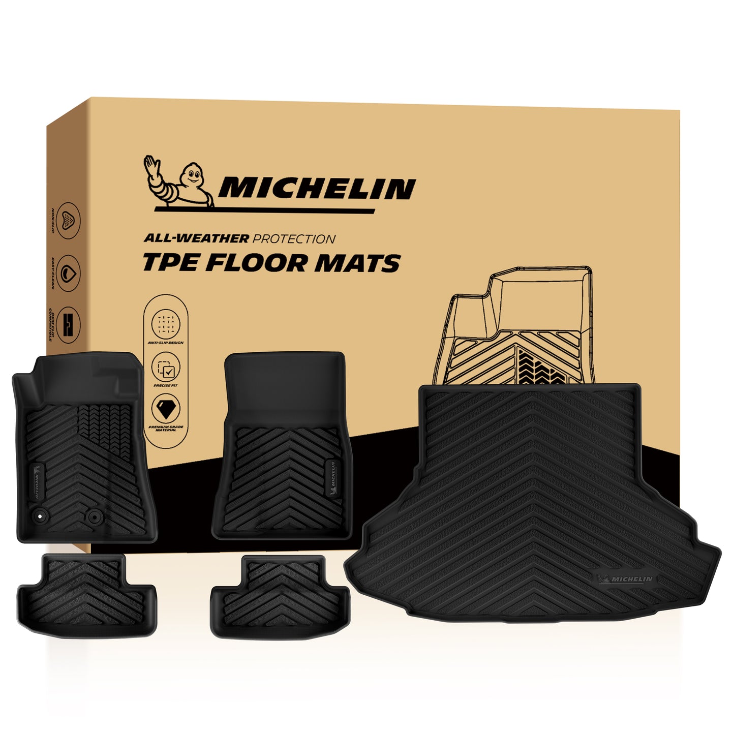 Full set Mustang custom floor mats with Michelin original packaging