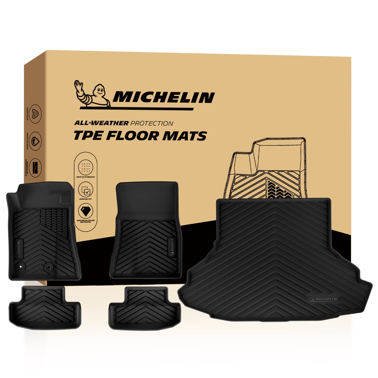 Full set Mustang custom floor mats with Michelin original packaging