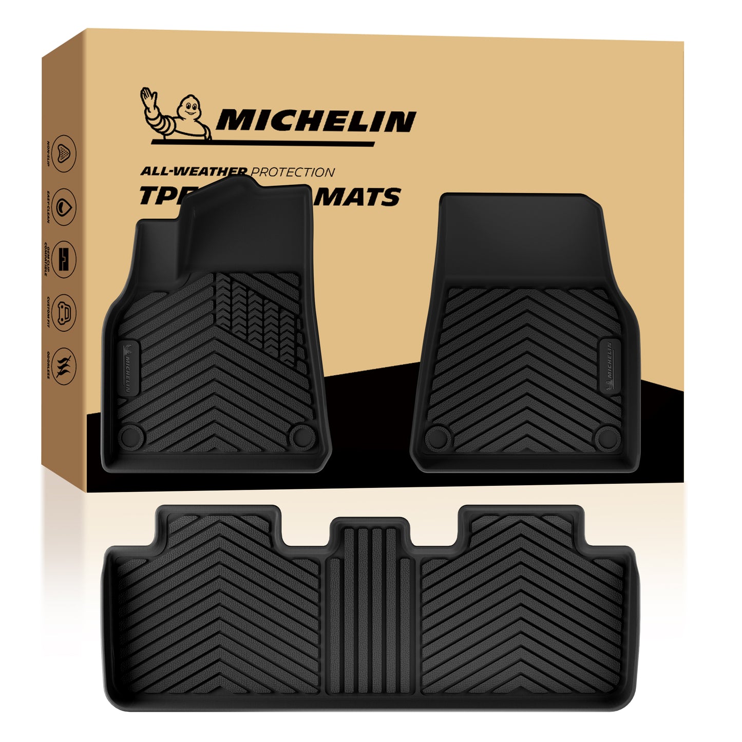 Michelin all-weather TPE floor mats, advanced protection for vehicles, durable and slip-resistant, custom-fit car mats.
