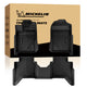 Michelin all-weather full set TPE car floor mats (front + rear) with branded retail packaging box.