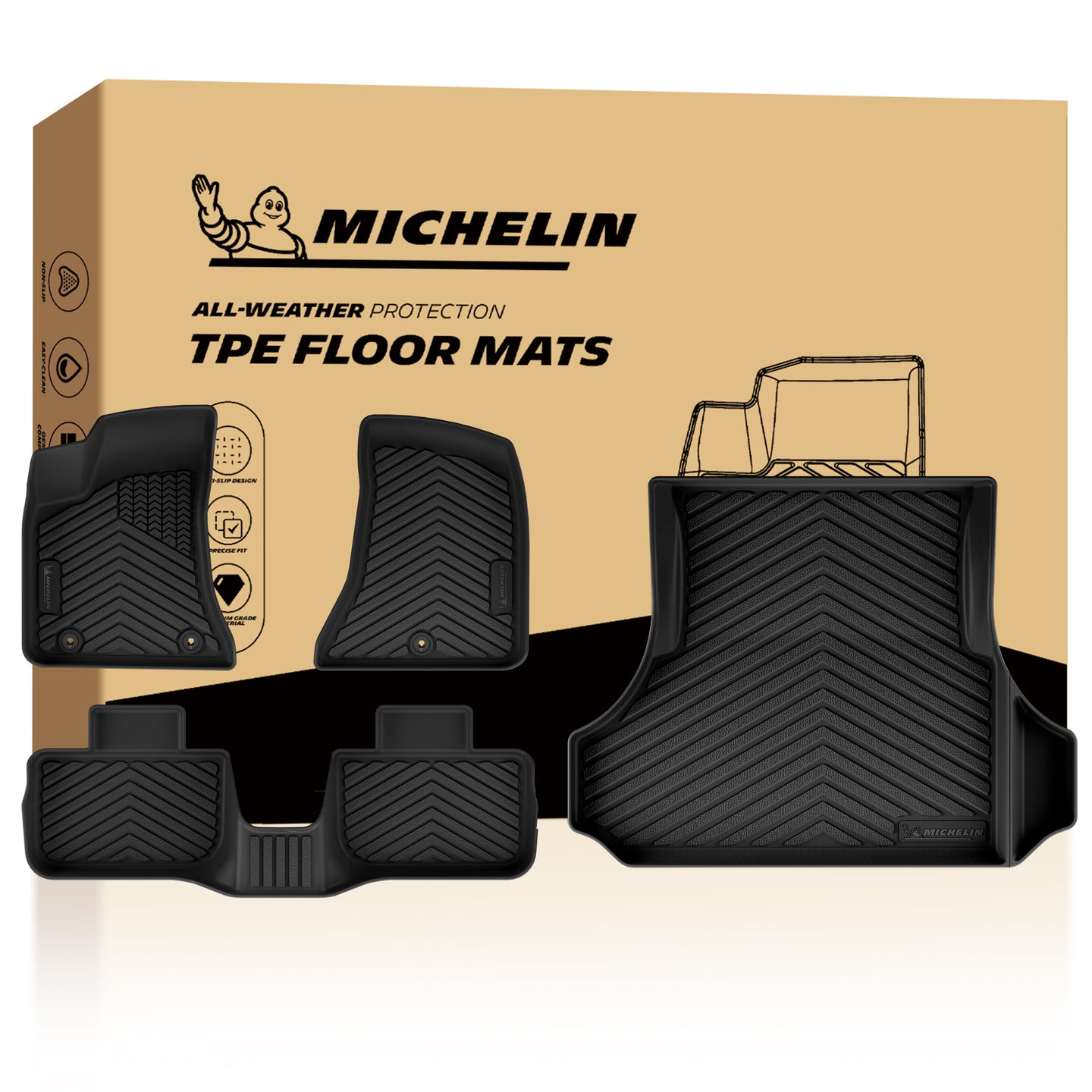 Michelin all-weather TPE floor mats packaging.