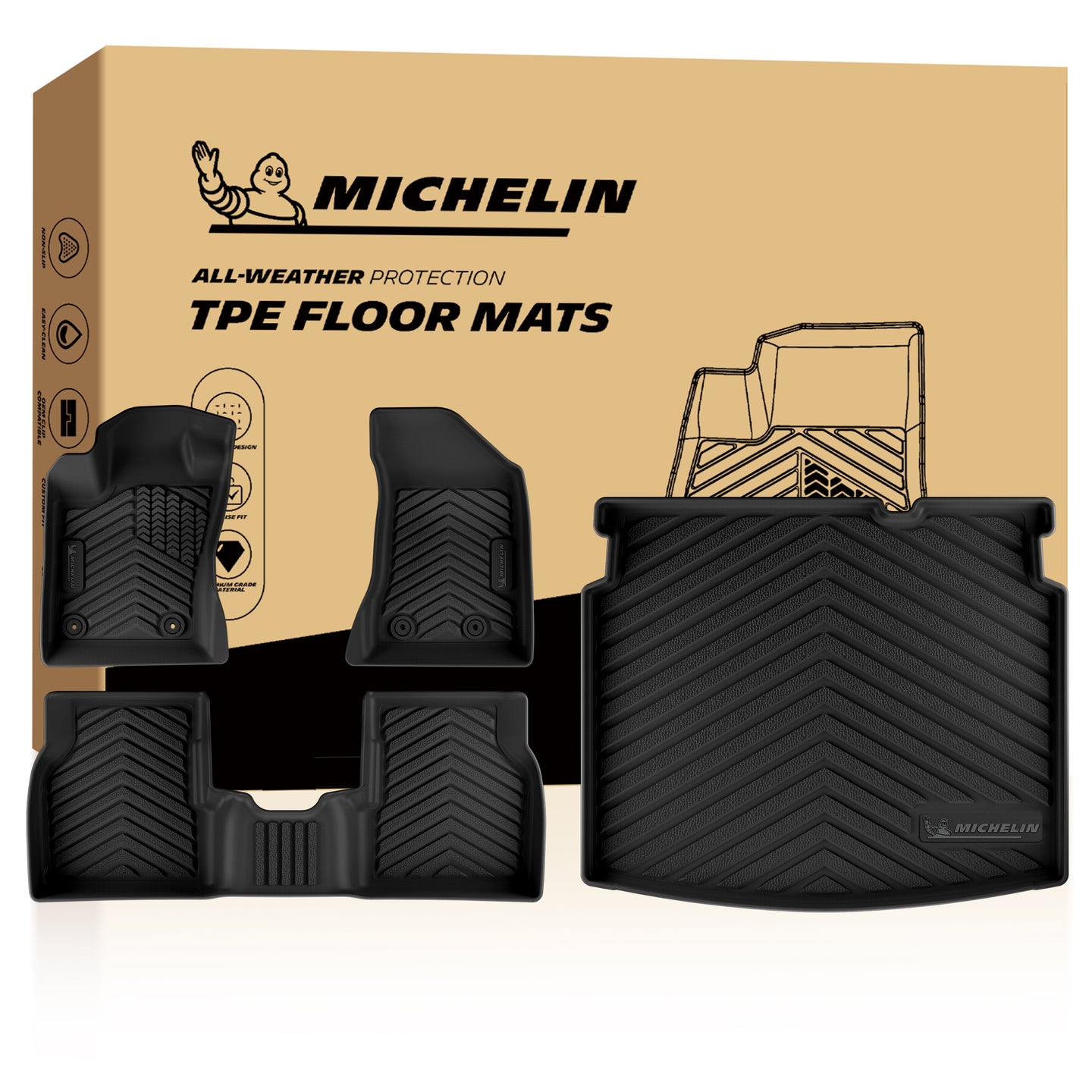 Complete Michelin all-weather TPE floor mats set with branded packaging box
