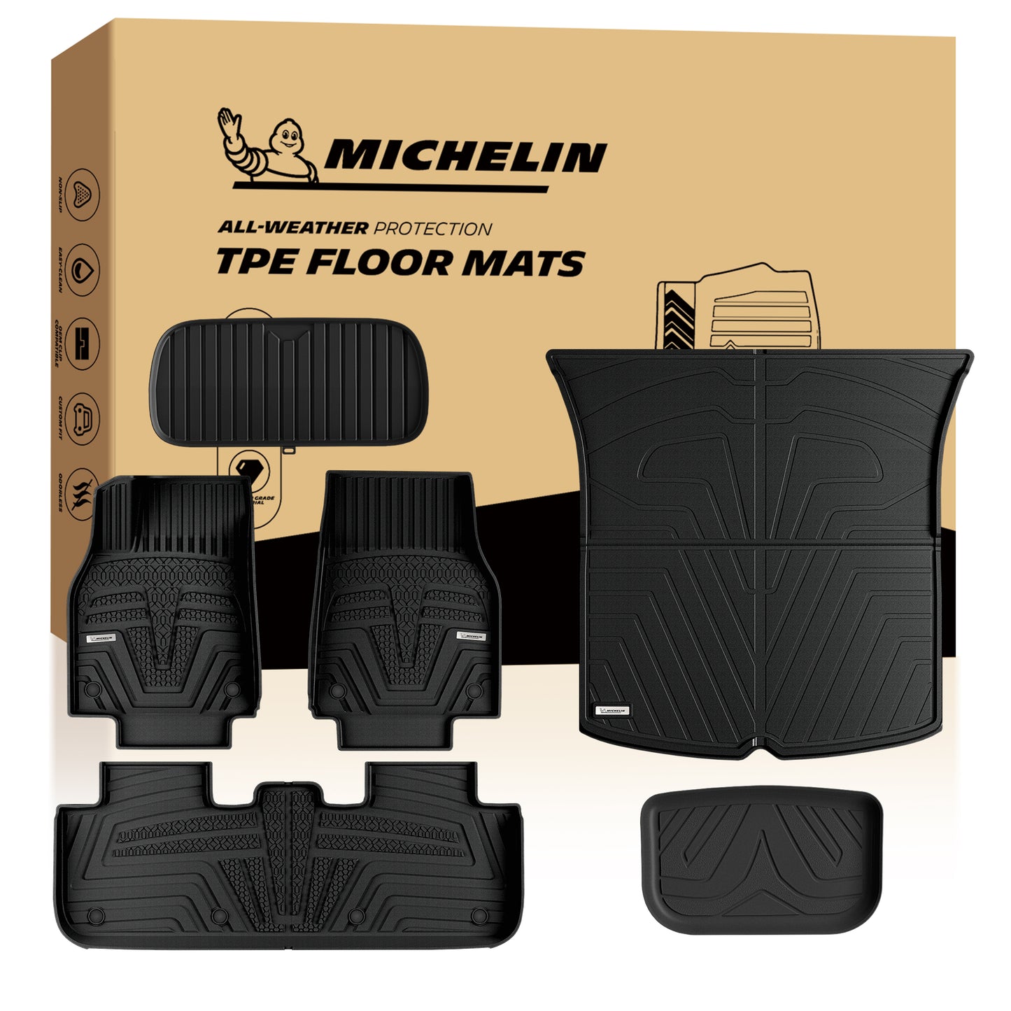 Michelin Elite Series Floor Mats & Trunk Liner for 2025 2026 Tesla Model Y Juniper Accessories, Floor & Frunk & Trunk & Rear Lower Mat, 5 Seat, Not Fit Standard, All-Weather Floor Liner & Trunk Mat