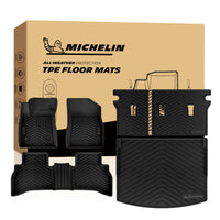 Full set Michelin all-weather TPE floor mats: front driver/passenger mats, second-row floor liner, rear cargo trunk mat with branded packaging box