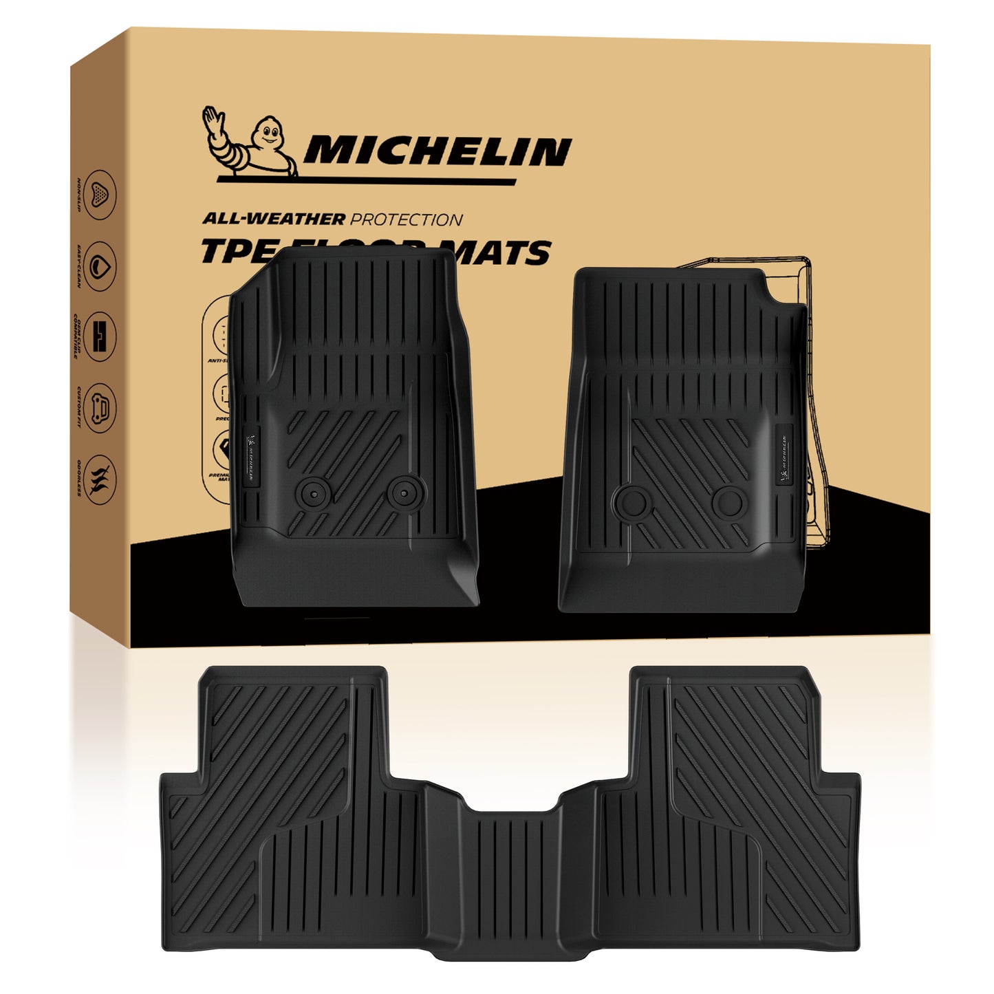 Michelin Premier Floor Mats for 2015-2022 Chevy Colorado/GMC Canyon Crew Cab, 3Piece