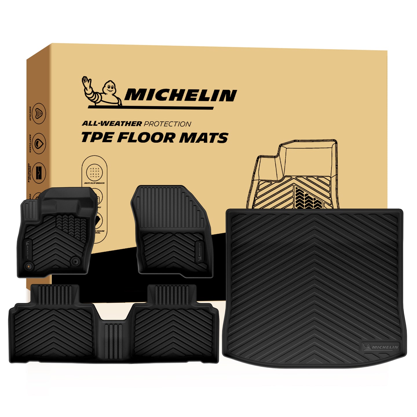 Michelin all-weather TPE floor mats packaging.