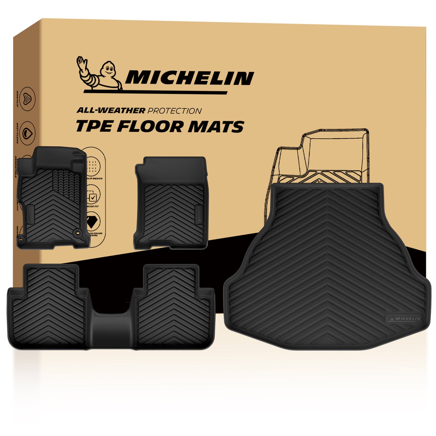 Michelin all-weather TPE floor mats packaging.