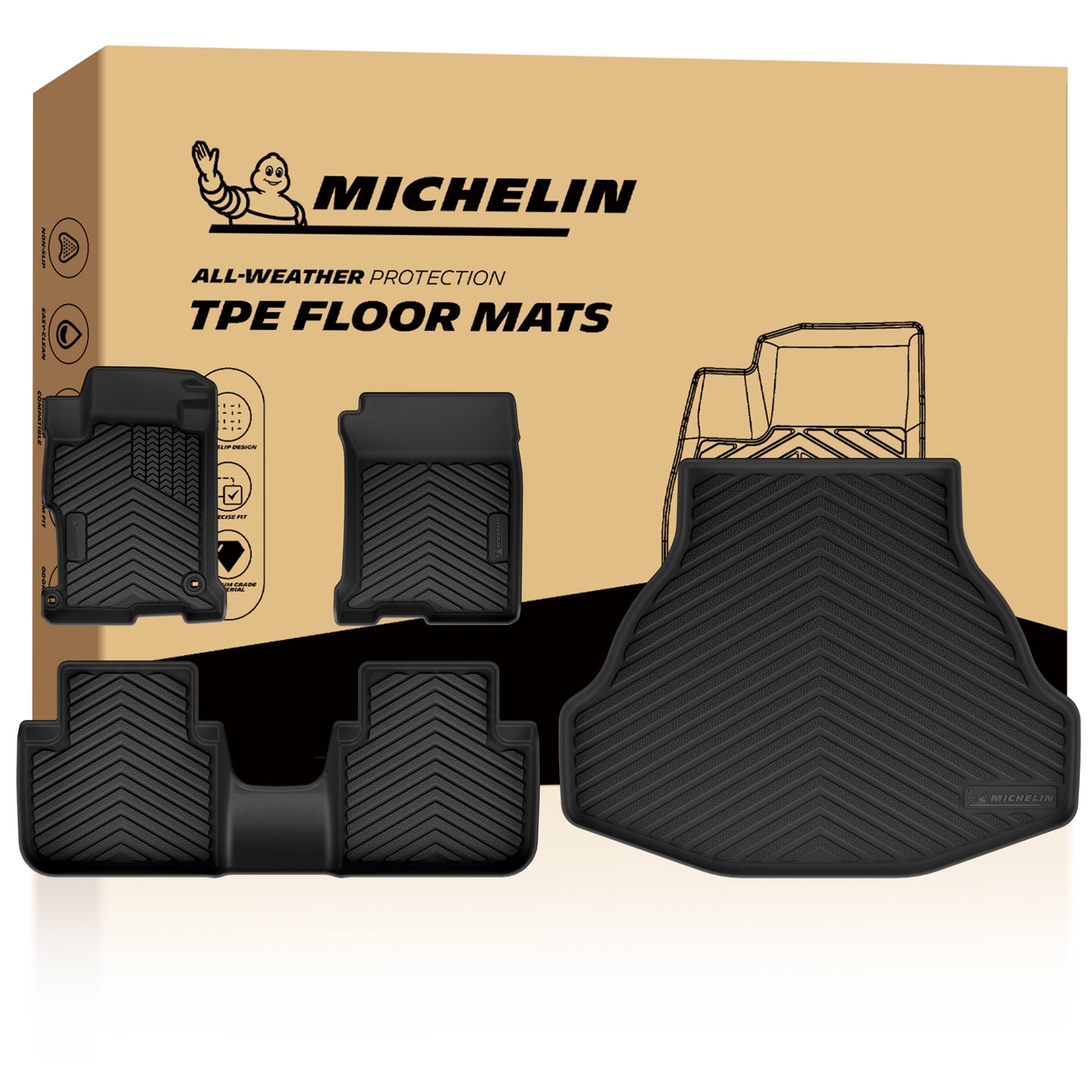 Michelin all-weather TPE floor mats packaging.