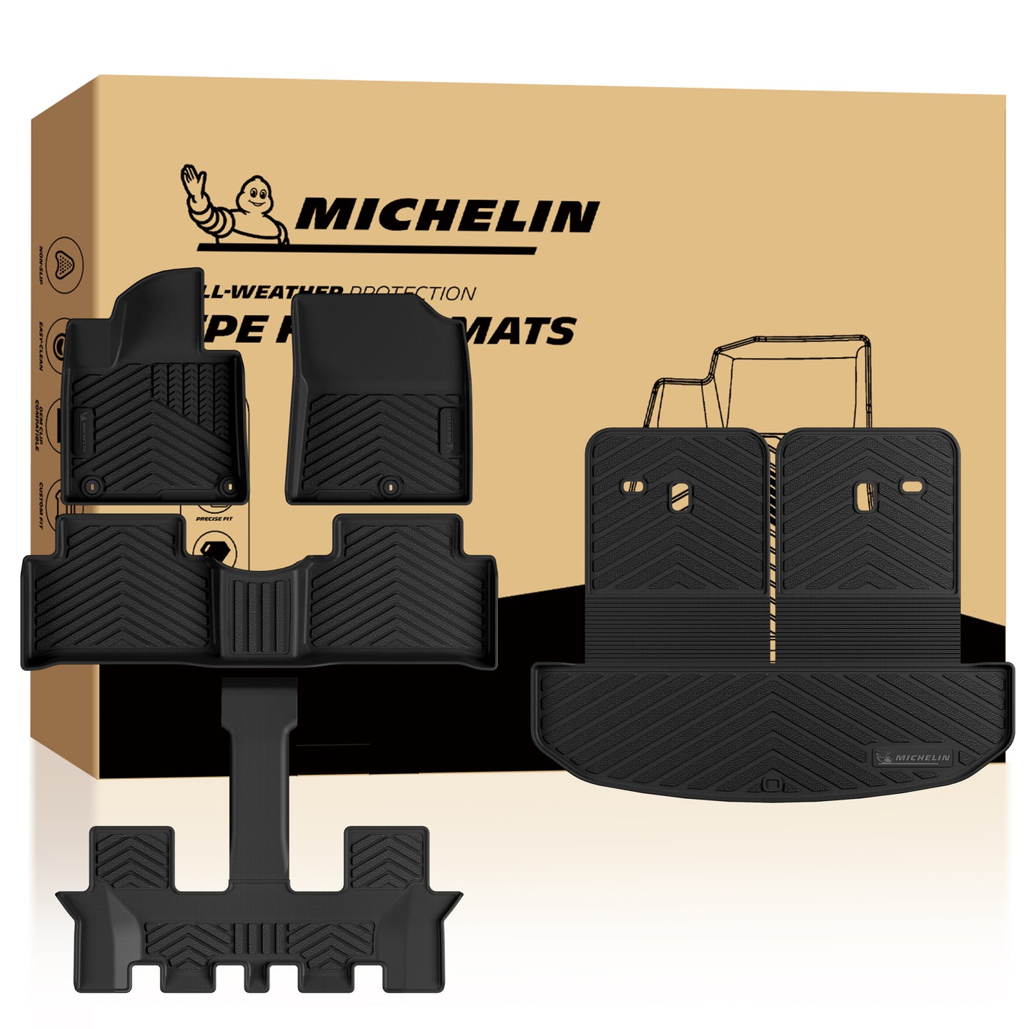 Michelin full set TPE floor mats and trunk cargo liner for 3-row SUV