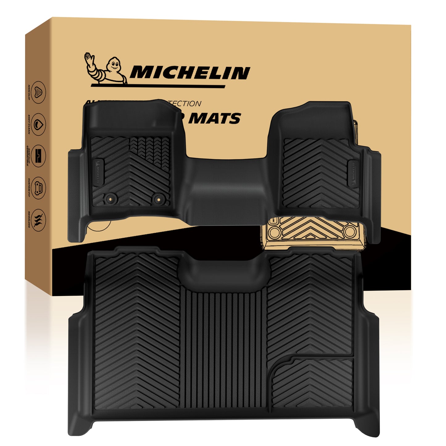Michelin all-weather TPE front and rear floor mats set with original packaging box.