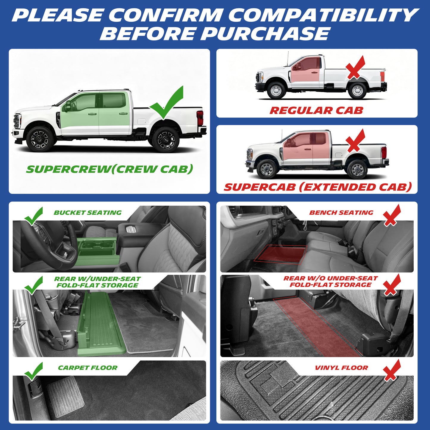 Michelin Ford Super Duty crew cab floor mats 2017-2026 compatibility and seating requirements
