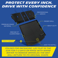 Michelin TPE trunk mat, professional design with raised wall prevents liquid spills, premium grade heavy-duty material, precise fit guaranteed with trim if needed, easy to install. Folded for packaging, lay flat in sun for 1-2 days or rinse with warm water to remove wrinkles, mat will return to original shape.