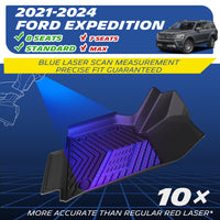 Michelin all-weather TPE floor mats, fits 2021-2024 Ford Expedition 8-seat Standard models (not for 7-seat or Max), blue laser scan measurement for precise fit, 10x more accurate than standard red laser, custom-fit guaranteed.