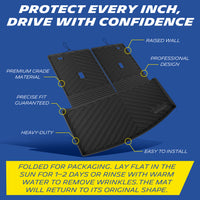 Michelin TPE cargo liner set with raised walls, precise fit, heavy-duty material; instructions for flattening creases.