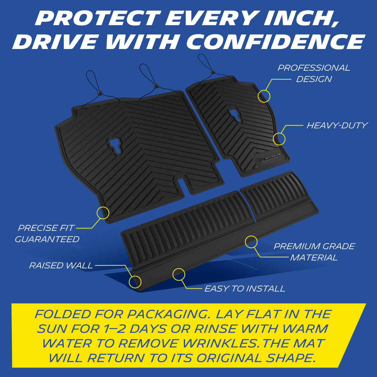 Michelin all-weather backrest mats with a precise fit, raised walls, heavy-duty material, and easy installation.