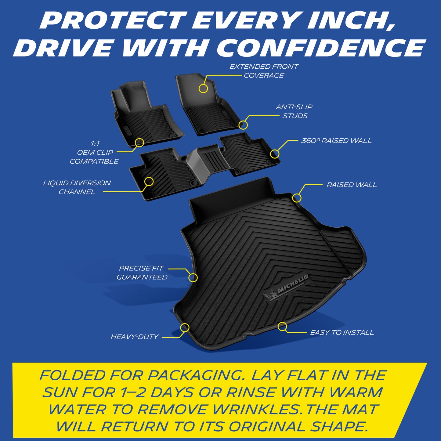 Michelin Premier Series Floor Mats + Trunk Liner for Toyota Camry 2025-2026 (Include Hybrid), 4PCS, All-Weather Floor Liner + Trunk Mat, Custom Fit, Durable TPE, Non-Slip
