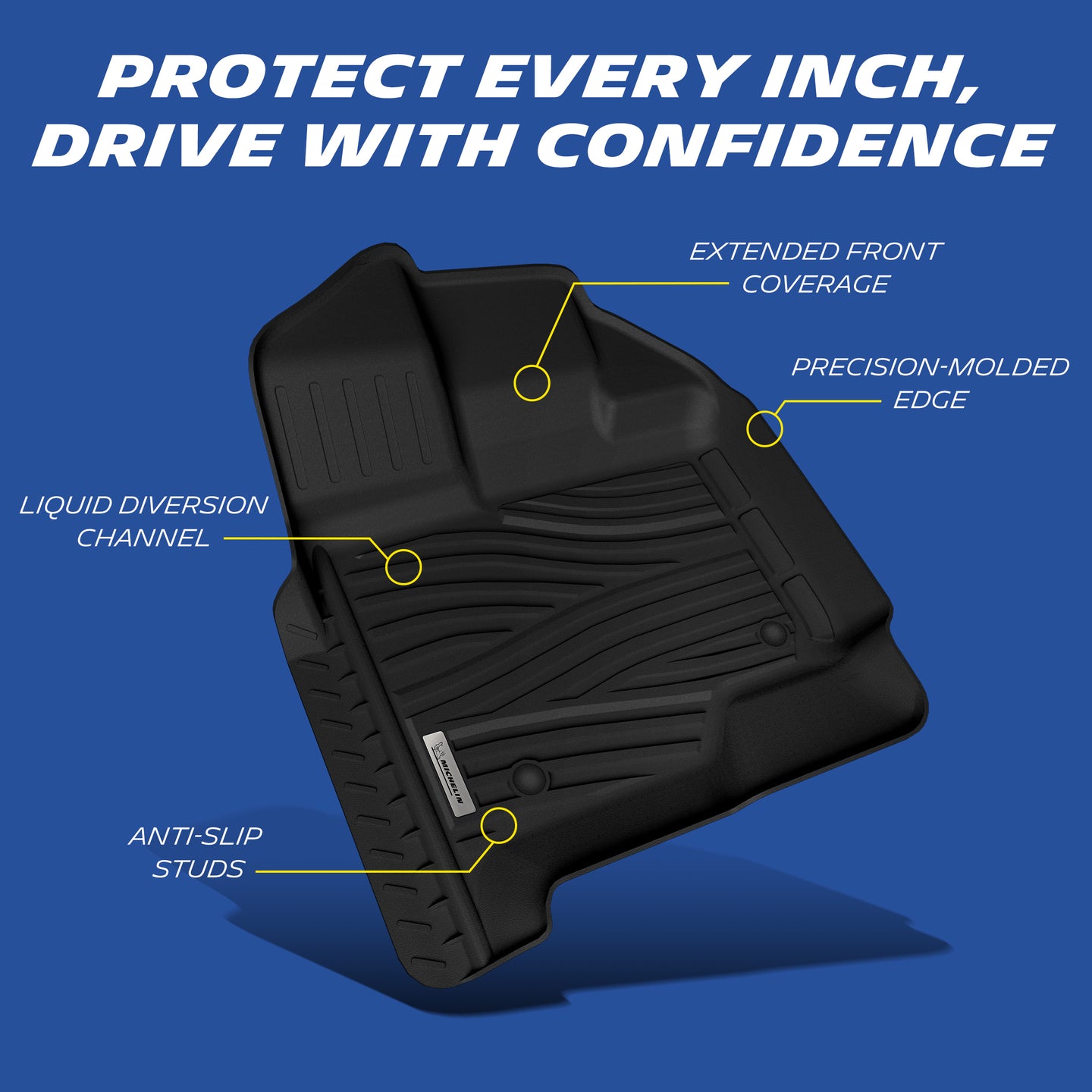 Feature diagram of front TPE car floor mat with drainage & anti-slip design