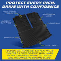 Premium split trunk mat: precise fit, raised walls, heavy-duty, easy install; sun or warm water removes packaging wrinkles