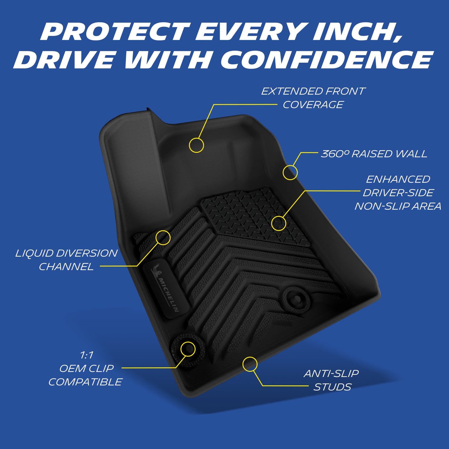 Michelin driver TPE floor mat multi-feature diagram with full protection design
