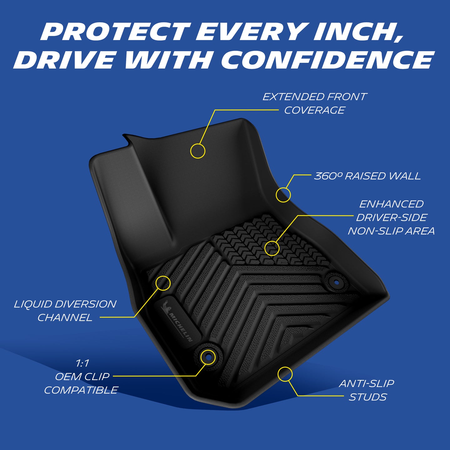 Driver Floor Mat: Full Coverage, Anti-Slip Zones, Drain Channels & 360° Spill Walls