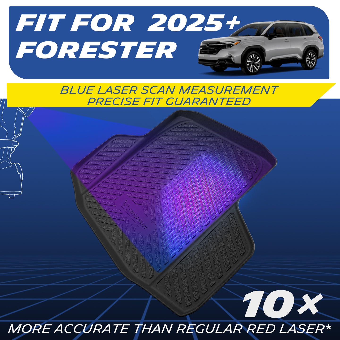 Michelin custom floor mat for 2025+ Subaru Forester, blue laser scan fit demo
