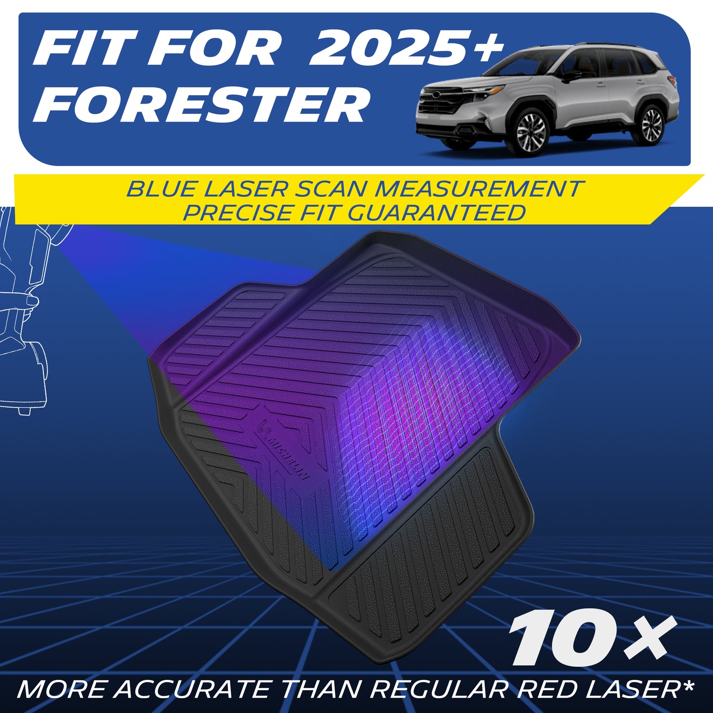 Michelin custom floor mat for 2025+ Subaru Forester, blue laser scan fit demo