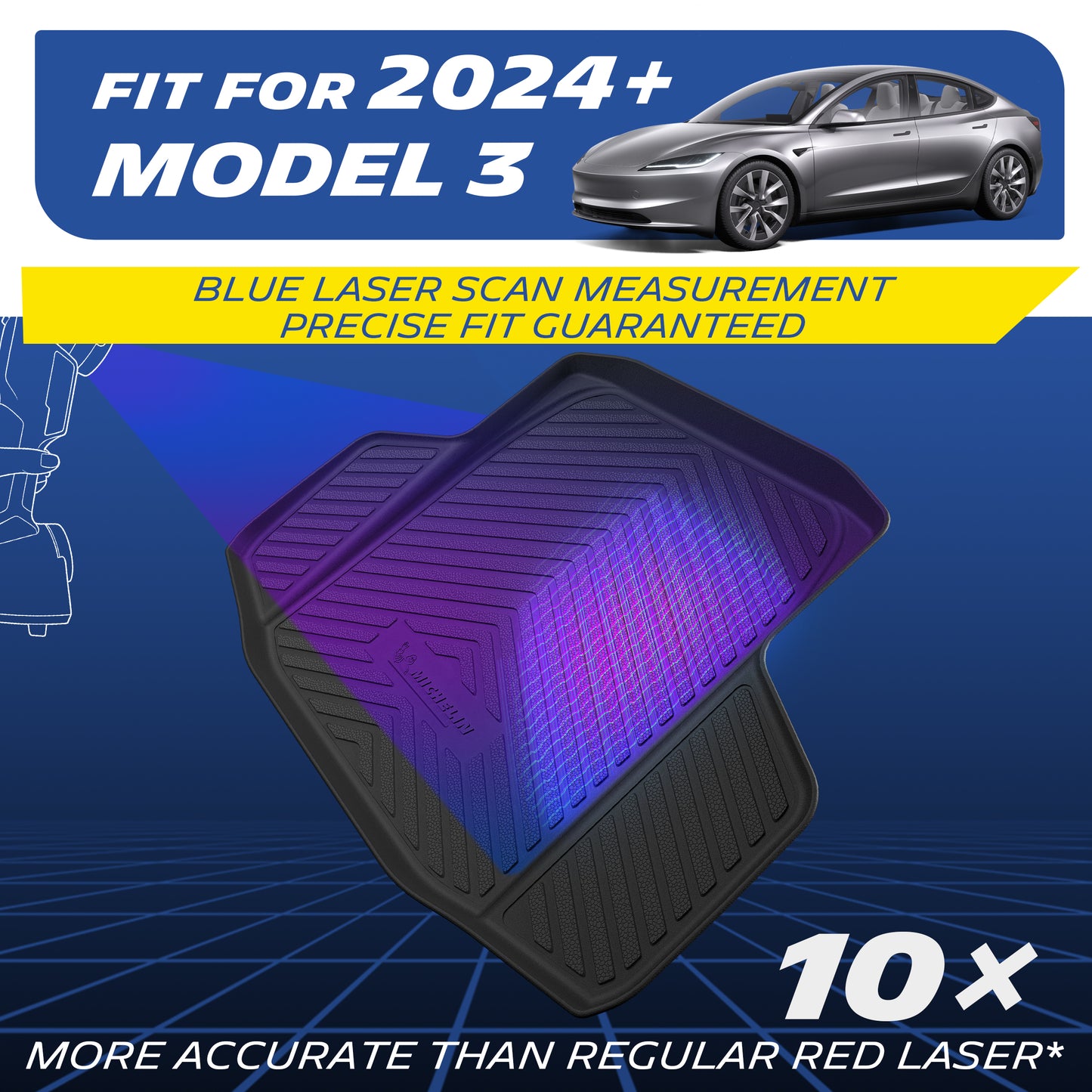 Michelin Trunk Liner for 2024-2026 Tesla Model 3 Highland, All-Weather Trunk Mat, Custom Fit, TPE, Cargo Mat, Non-Slip Cargo Liner